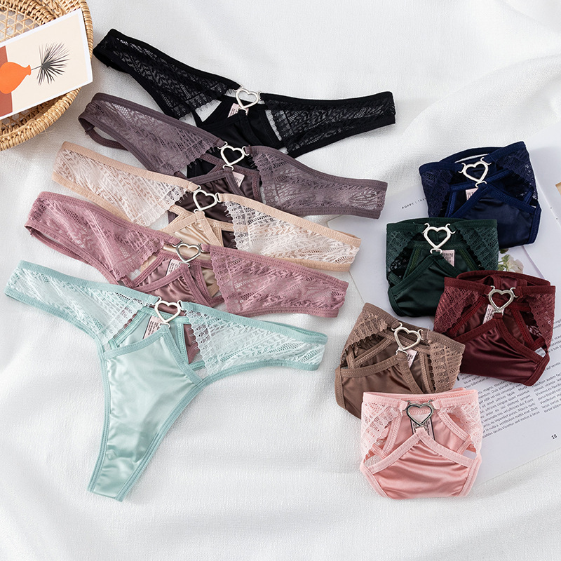 Sexy female thong underwear low waist lace light soft t pants female heart decoration seductive briefs female thumbnail