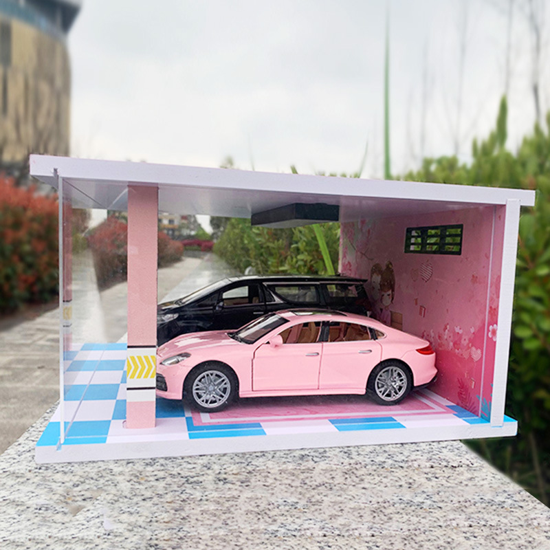 Wholesale car model scene with light PVC1:24 scale two-space alloy car parking lot assembly display storage dust-proof ornaments details Picture