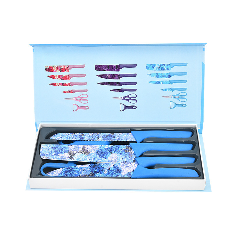 Wholesale stainless steel blue printed straw knife set of six pieces Application Scenario