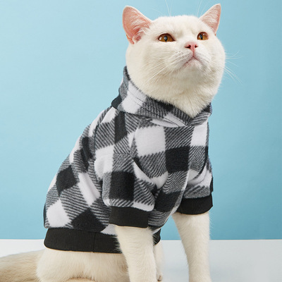 2021 New Dog Hoodie Two Feet Black And White Check Color Hooded Pet Coat Autumn And Winter Dog Warm Clothes details Picture