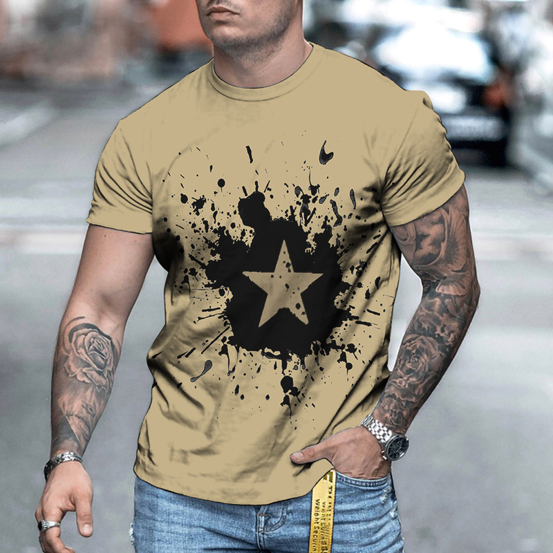 Summer thin new men's wear loose casual round-neck pullover T-shirt 3D digital tattoo printed short-sleeved top