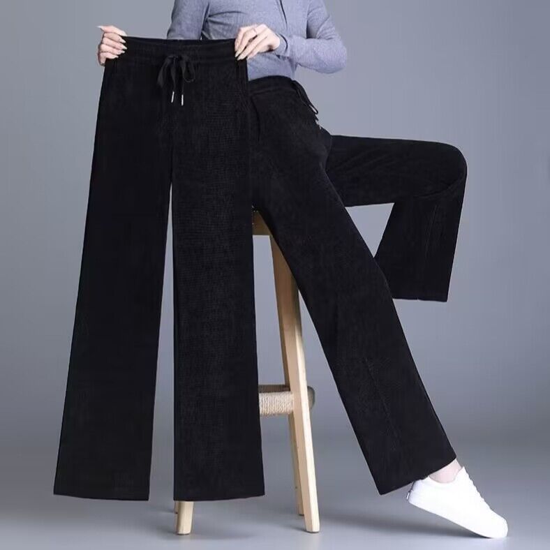 阔腿裤子女秋冬新款加厚宽松显瘦直筒休闲裤百搭高腰雪尼尔直筒裤