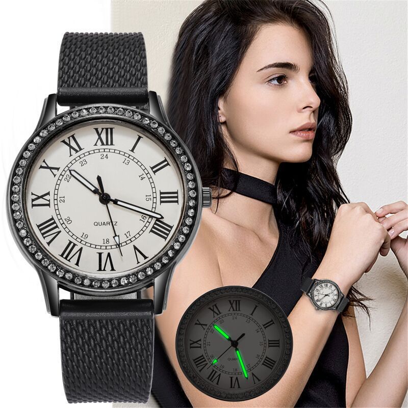 Cross-border new retro and simple Roman numeral diamond-encrusted luminous quartz watch for women, wholesale from the manufacturer details Picture