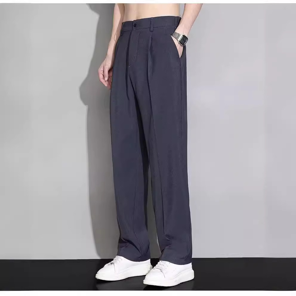 Summer thin, fashionable, simple and versatile straight-leg trousers for men, loose, comfortable, breathable and with a drape details Picture