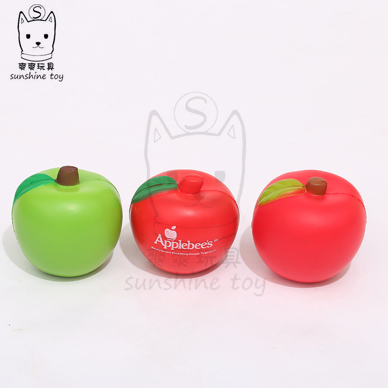厂家批发仿真绿叶pu苹果发泄玩具 高回弹发泡海绵压力球印刷logo