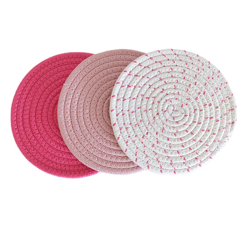 棉绳编织餐垫白底实物图