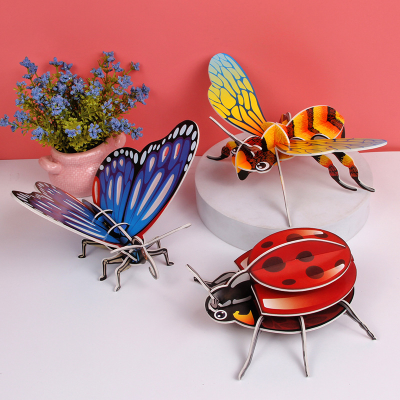 3D纸质立体拼图蜜蜂蝴蝶昆虫早教认知幼儿园DIY手工益智儿童玩具图