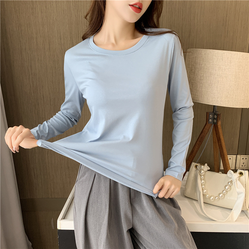 80-piece double-sided mercerized cotton white long-sleeved women's T-shirt with V-neck, slim and slimming in autumn, versatile base layer and top Specification image