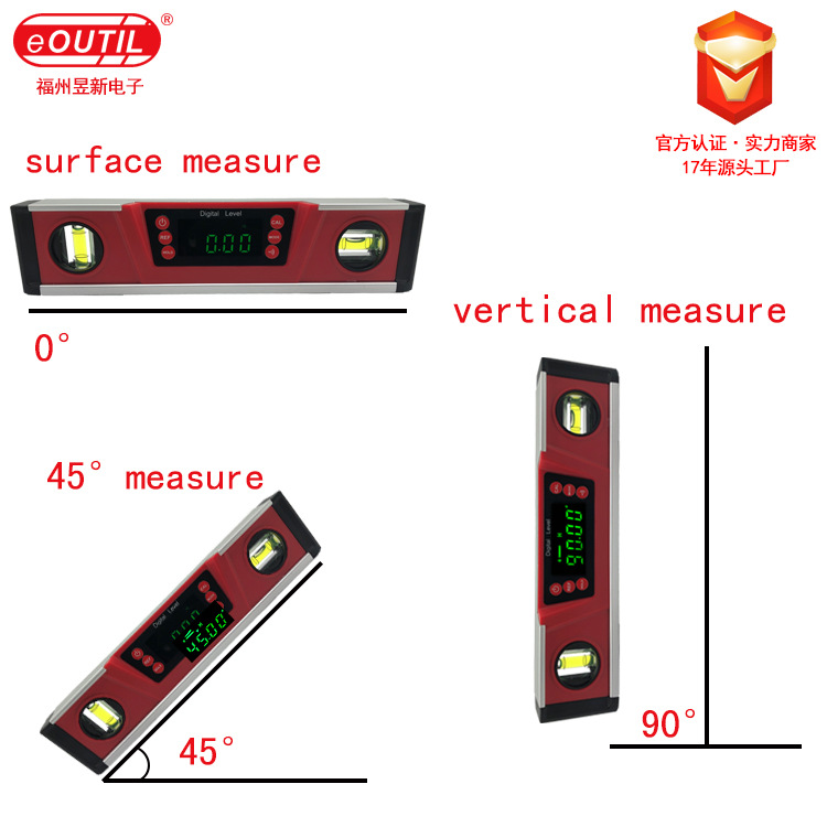Digital Display Level High Precision Magnetic Aluminum Alloy Cast Aluminum Multi-Function Slope Measuring Instrument Dl135 Factory Direct Sales Item Picture