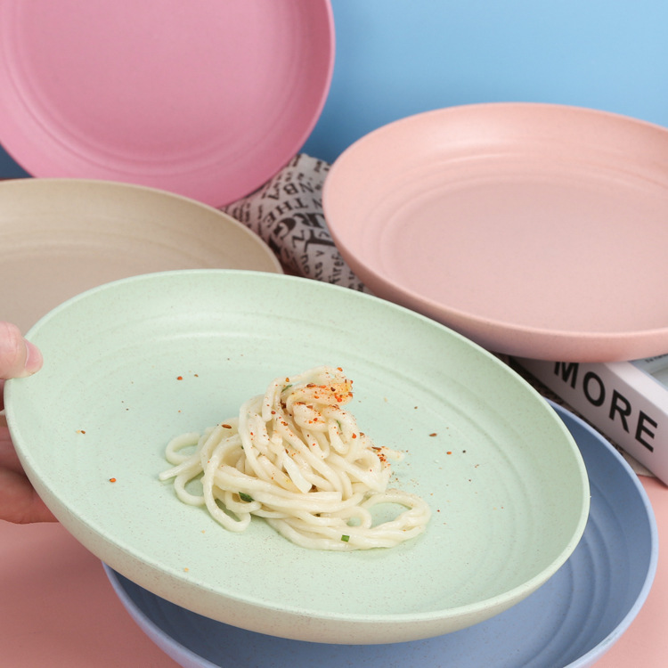 Wheat straw 23cm plate, plastic plate, buffet plate, Nordic-style ins snack and fruit plate, plastic vegetable plate details Picture