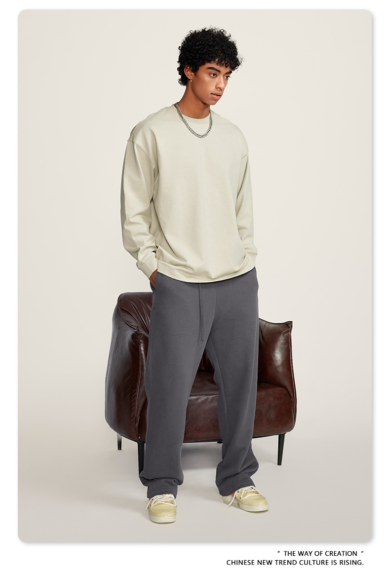 BE男装2025秋冬巴家重磅套头长袖青少年纯棉上衣宽松大码t恤男潮详情35