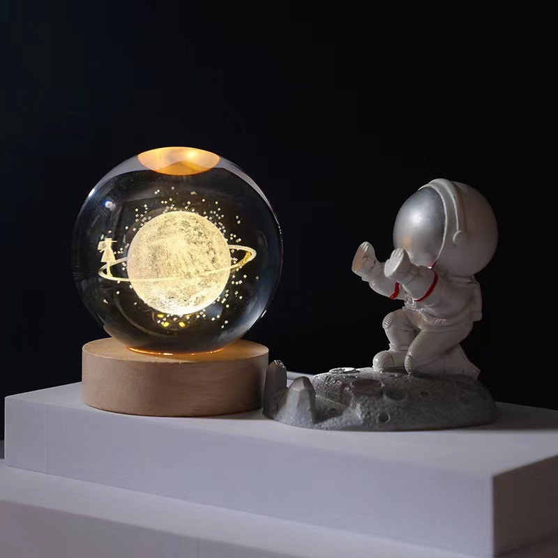 创意发光水晶球银河系夜灯摆件3D激光内雕水晶球送女朋友生 日礼图