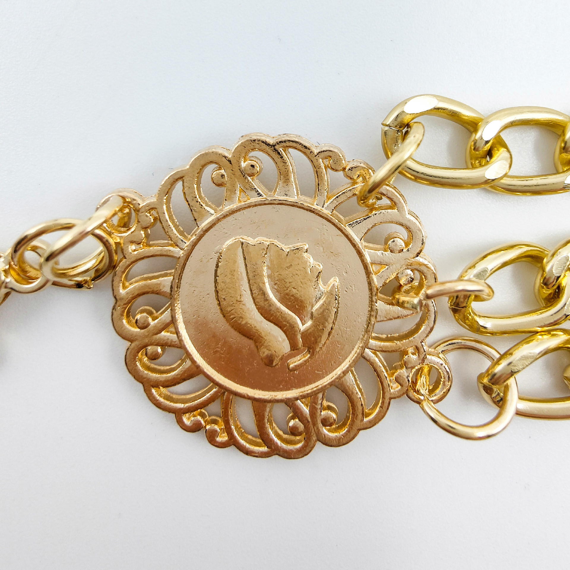 欧美跨境饰品 个性太阳花圆牌腰链女 复古气质民族风身体链女细节图