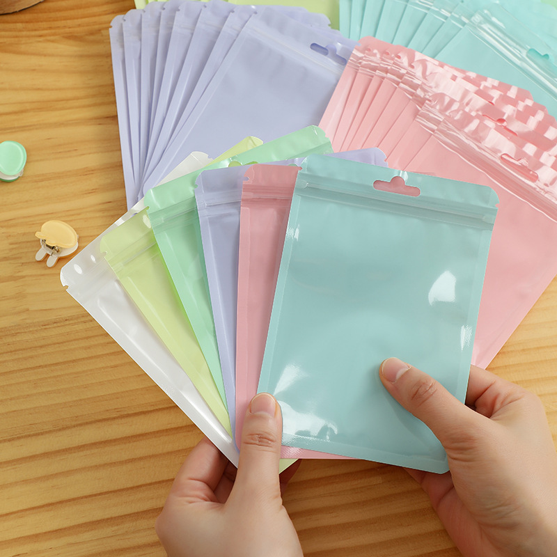 Macaron-colored self-sealing bag, thickened transparent colored bone bag, storage sealed pocket, cosmetic brush packaging bag Specification image