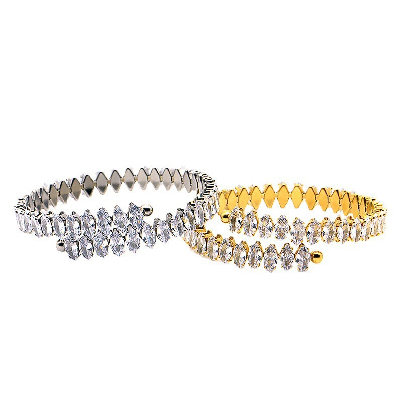 Popular copper bracelets in Europe and America, zircon bracelets, simple elastic steel wire diamond-encrusted bracelets, factory wholesale Item Picture