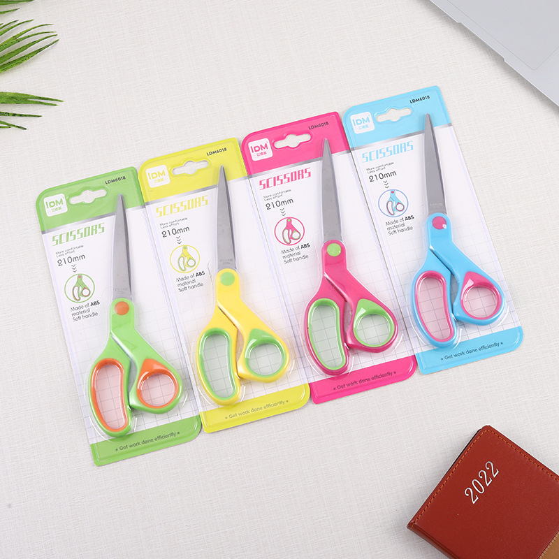Manufacturers direct supply stainless steel office home scissors student art stationery manual paper-cutting scissors package rubber metal scissors Specification drawing