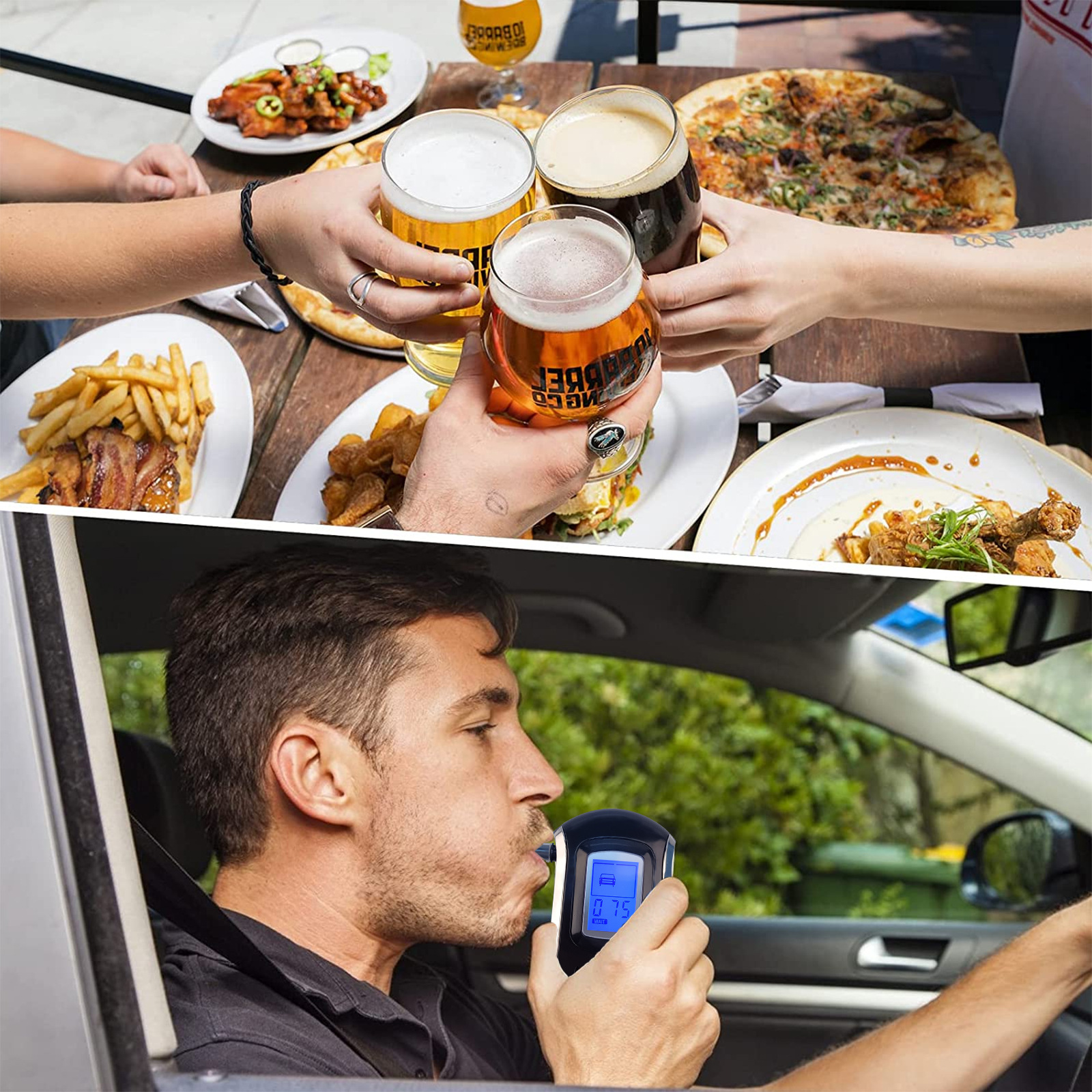 Cross-border English alcohol tester, portable drunk driving tester, mini blowing type AT6000 alcohol tester Application Scenario
