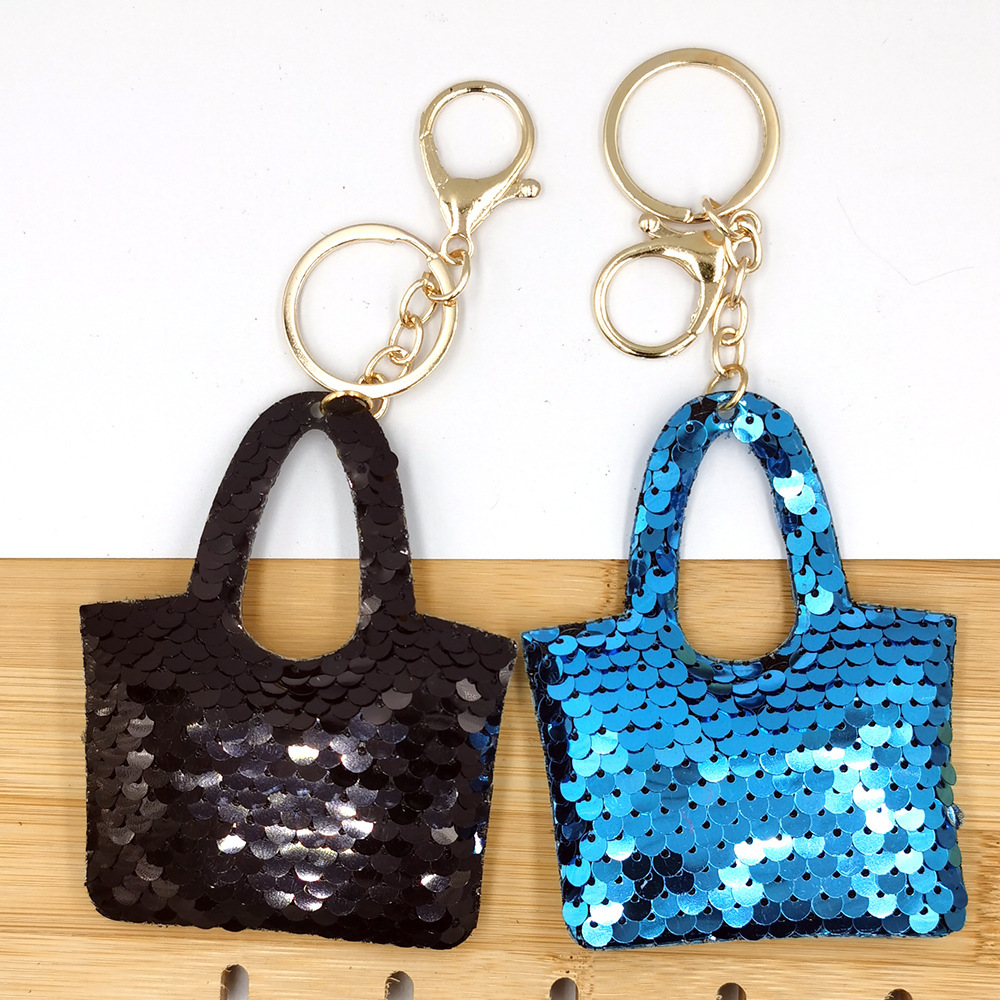 Reflective double-sided sequin bag, three-piece set, key chain, sequin car pendant, small pendant decoration, clothing accessories and accessories Specification image