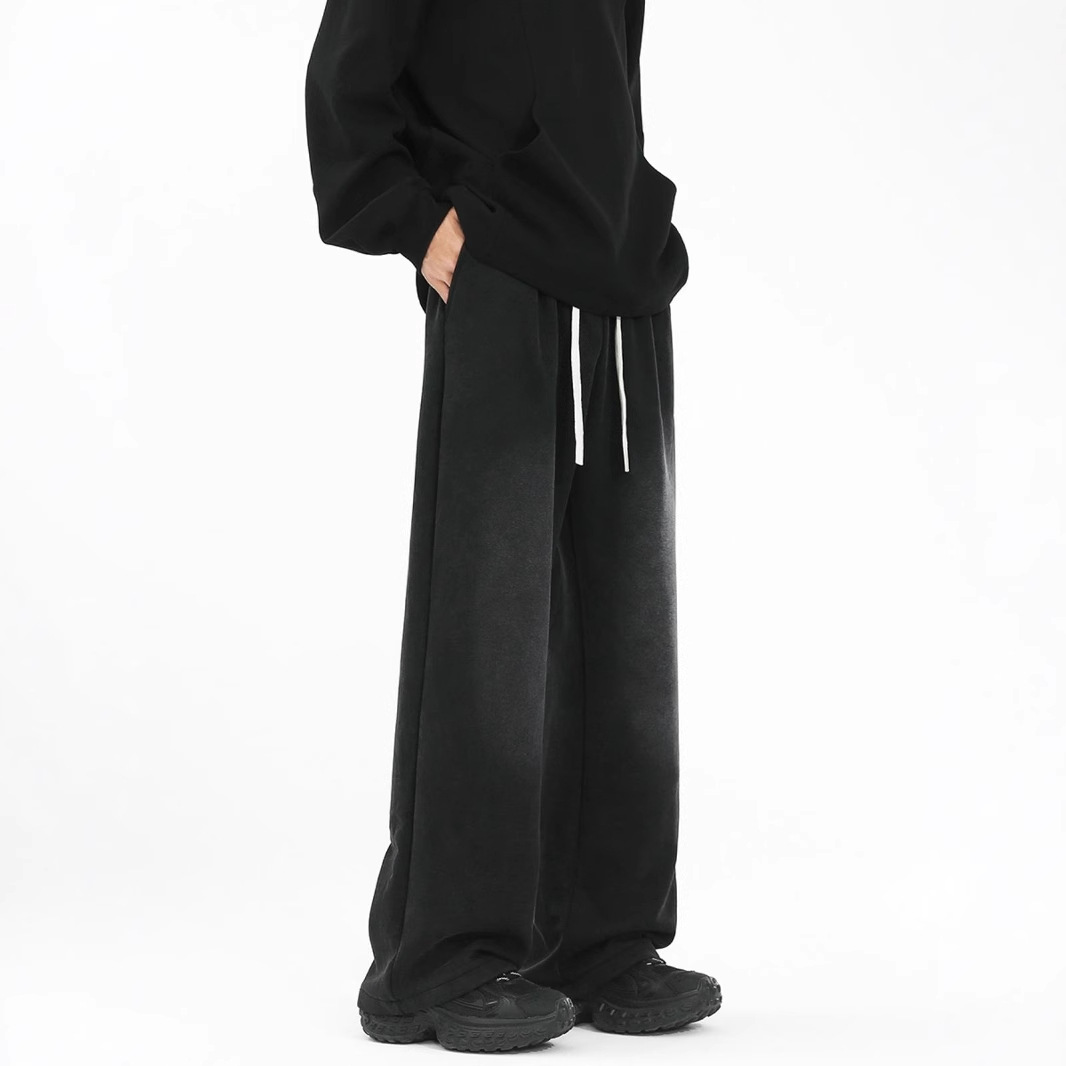 cleanfit straight casual pants retro wide-leg mop pants full figure