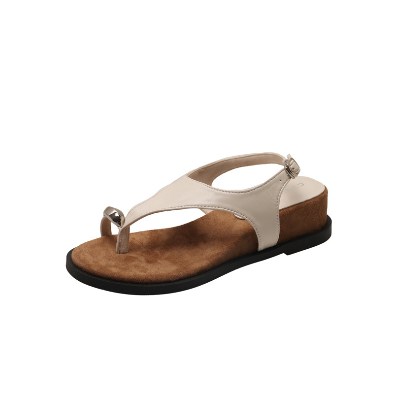 Wedge heel design style niche sandals for summer 2026 Korean retro and individual metal buckle toe Roman sandals for women Item Picture