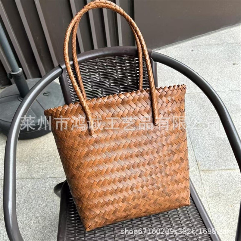 Imitation rattan and straw woven bag, versatile vegetable basket bag, long shoulder strap hand-woven bag, rattan handbag, single-shoulder backpack, women's bag details Picture