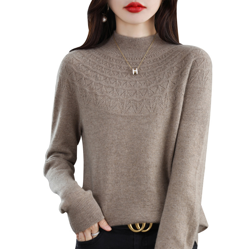 一线成衣半身镂空羊毛打底衫毛衣女装2024秋冬新品半高领羊毛衫女详情图5