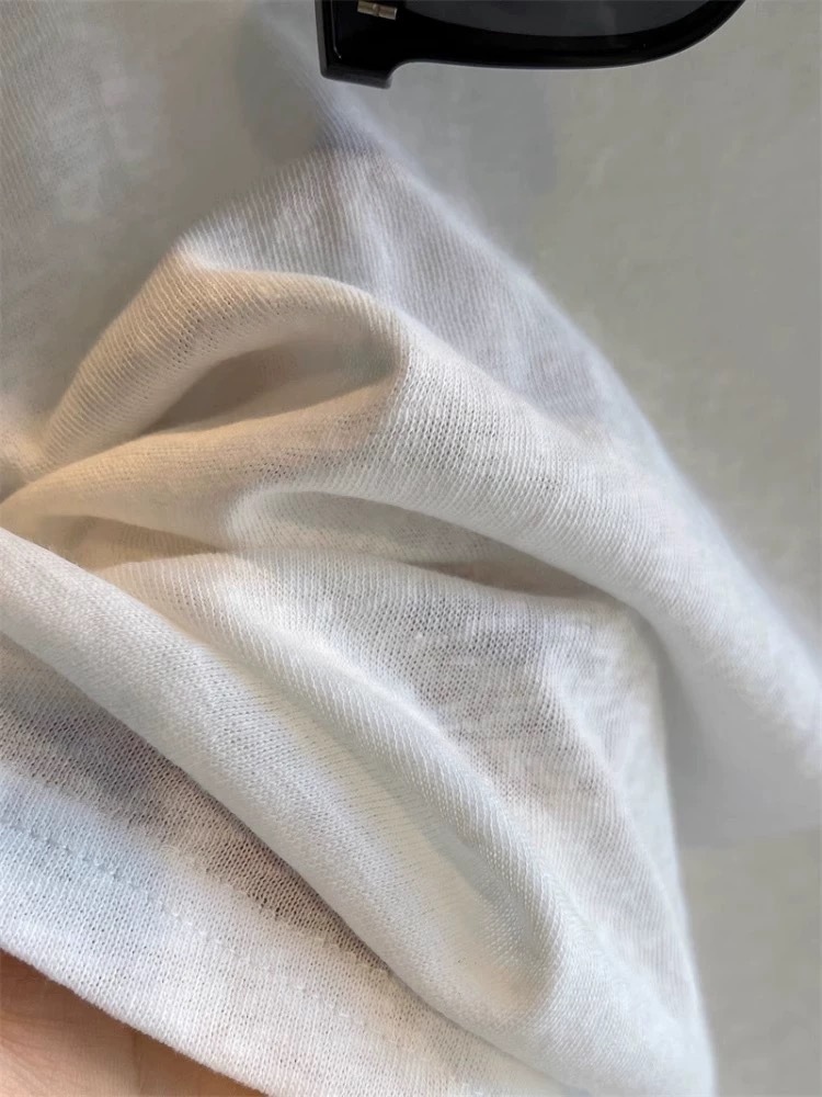 白色雪花棉正肩短袖t恤女夏季薄款小飞袖圆领宽松亚麻打底衫上衣详情3