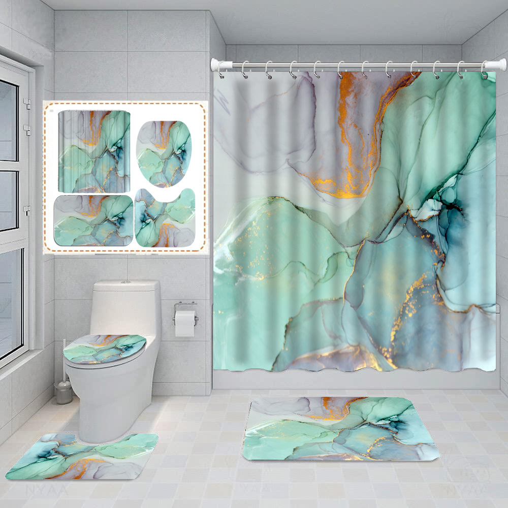 家居浴室数码印花涤纶浴帘大理石防水浴帘浴室隔断帘工厂量大从优