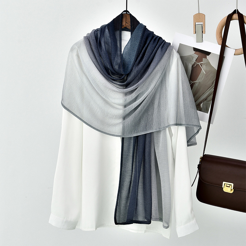 Wholesale of new solid-color gradient silk scarves, long scarves, women's scarves and thin polyester scarves for spring and autumn, which are popular in foreign trade details Picture