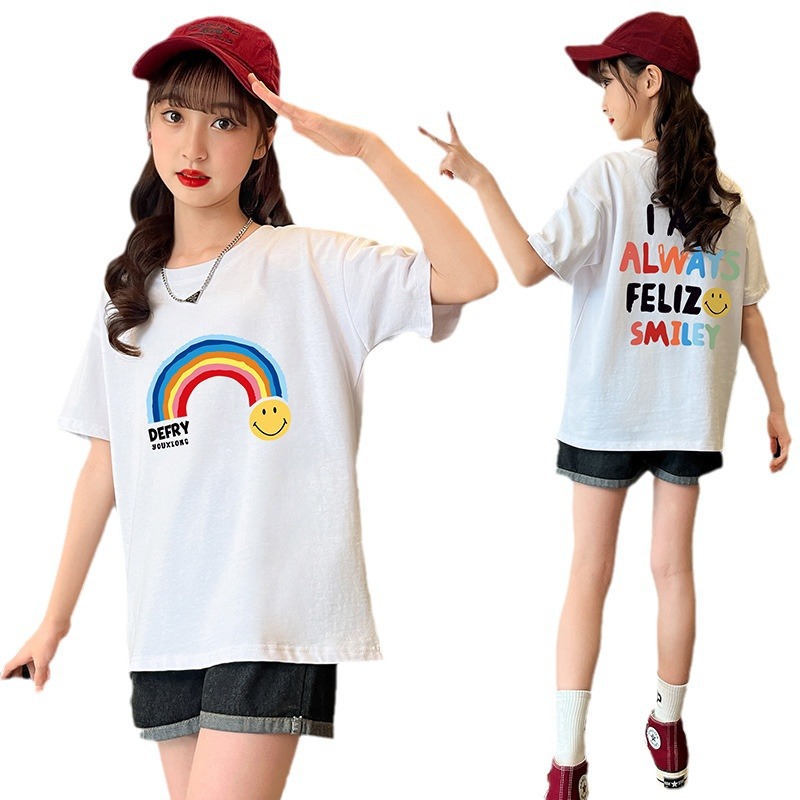 Children's T-shirt, pure cotton short-sleeved summer loose half-sleeved T-shirt, stylish girls and children's summer printed clothes, petite and trendy Item Picture