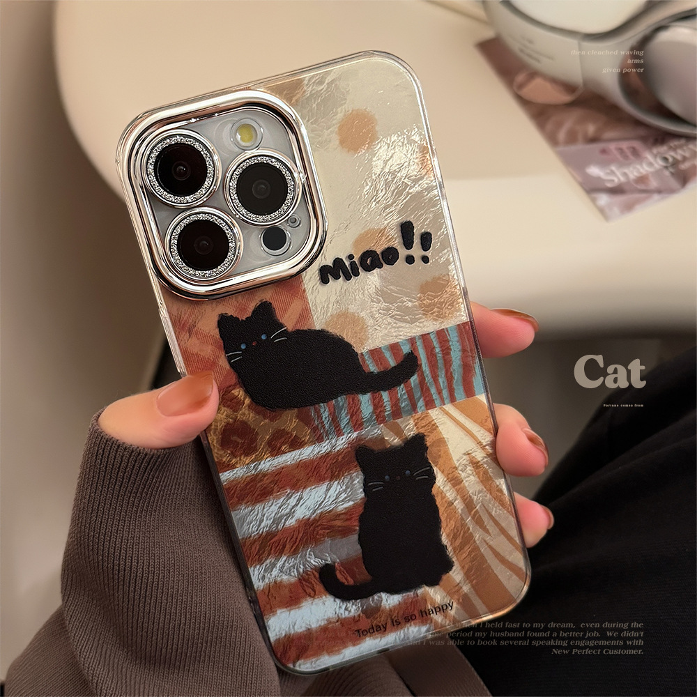 Leopard print cat phone case suitable for 17 iPhone 16pro max lens film iPhone 13 shockproof 12 retro 15 details Picture