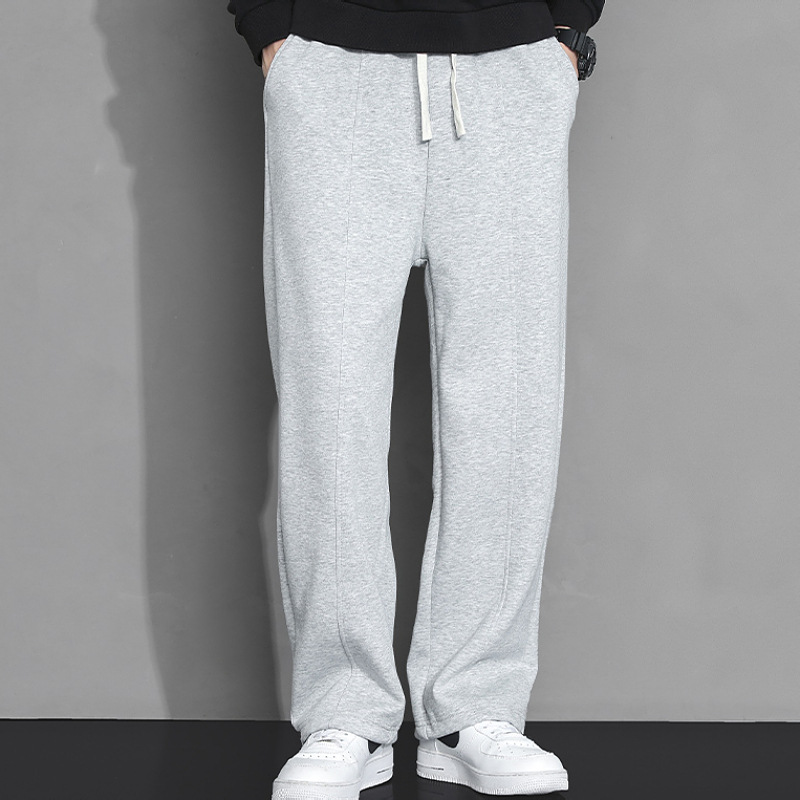 New American heavyweight grey sweatpants for men, spring and autumn casual tight-fitting sport pants, trendy spring and autumn straight-leg long pants