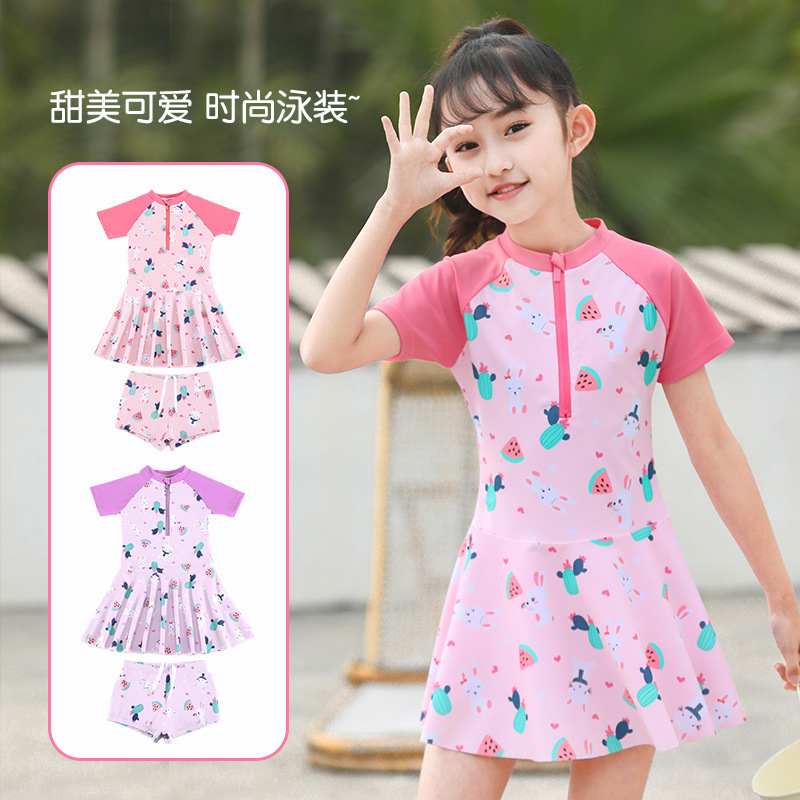 Children's Swimwear Girls Sunscreen Quick-Drying Swimsuit 3-7 Years Old Baby Two-Piece Swimsuit Cartoon Watermelon Wading Swimsuit details Picture