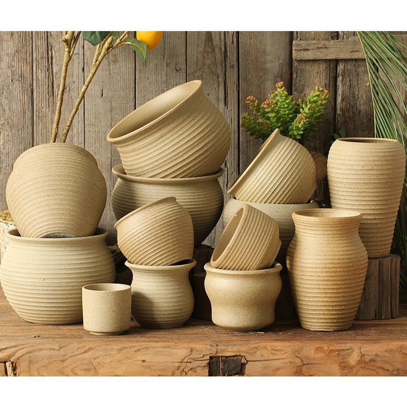 Flower Pot Coarse Pottery White Large Vegetarian Roast Succulent Pottery Retro Succulent Plant Source Factory One Piece Free Shipping details Picture
