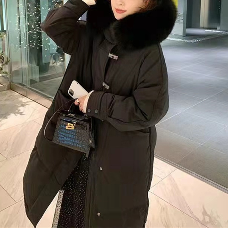 White duck down collar down jacket for women, long and knee-length 2022 new Korean version thickened slimming croissant bread jacket Application Scenario