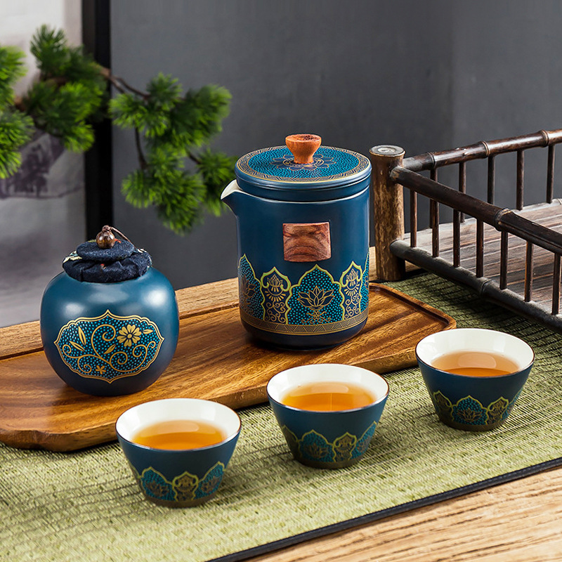 Japanese Travel Tea Set One Pot Three Cups Quick Cup Outdoor Portable Office Custom Gift To Accompany The Hand Gift details Picture