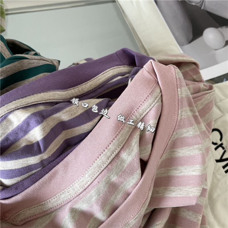 ¡El color es enorme belleza! Rayas control retro fresco 100% algodón camiseta manga corta verano 2022 mujer top suelto han Application Scenario