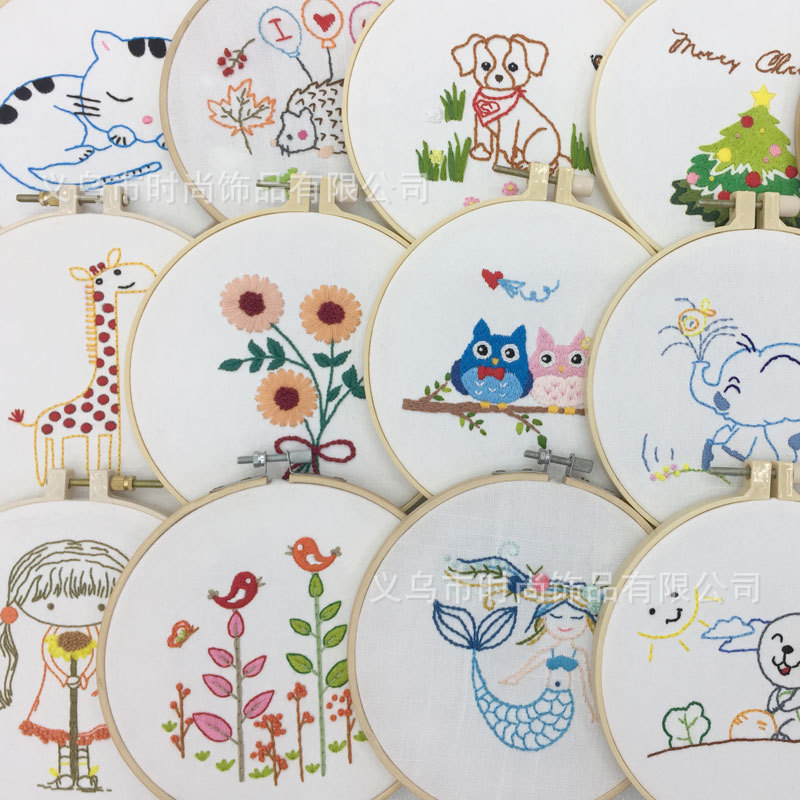 Cute cartoon DIY embroidery material package, hand-embroidered fabric artworks, embroidery gifts and prints details Picture