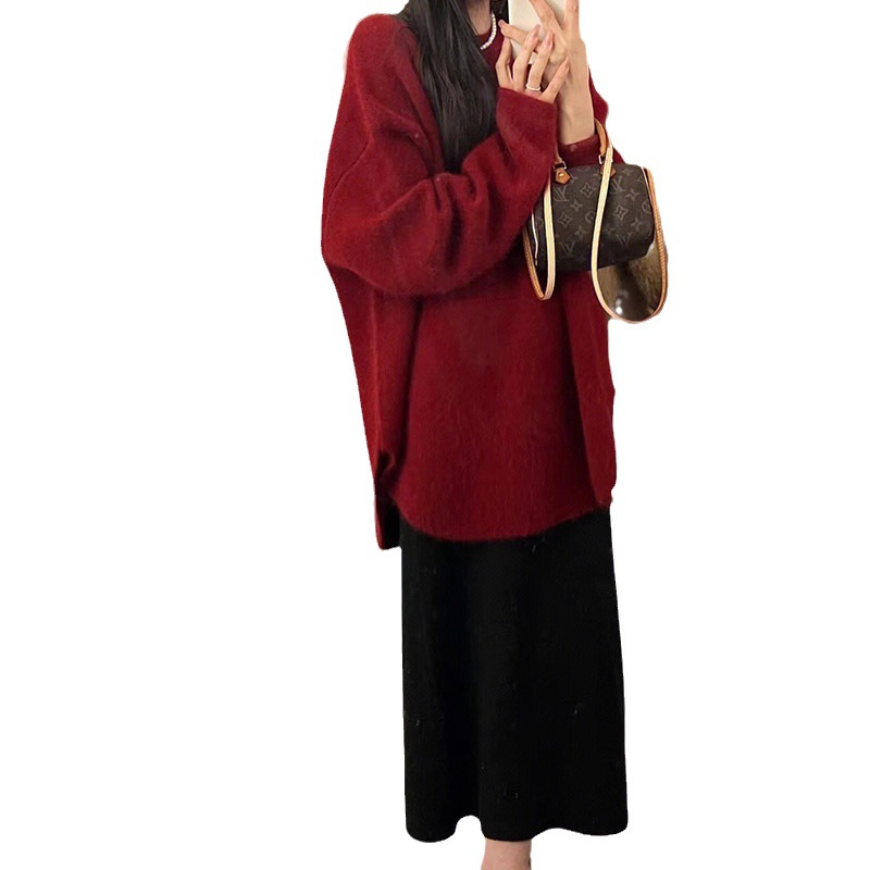 Solid-color pullover knitted sweater for women's autumn and winter 2023 new style, thickened design, niche, loose and laid-back style for outerwear Item Picture