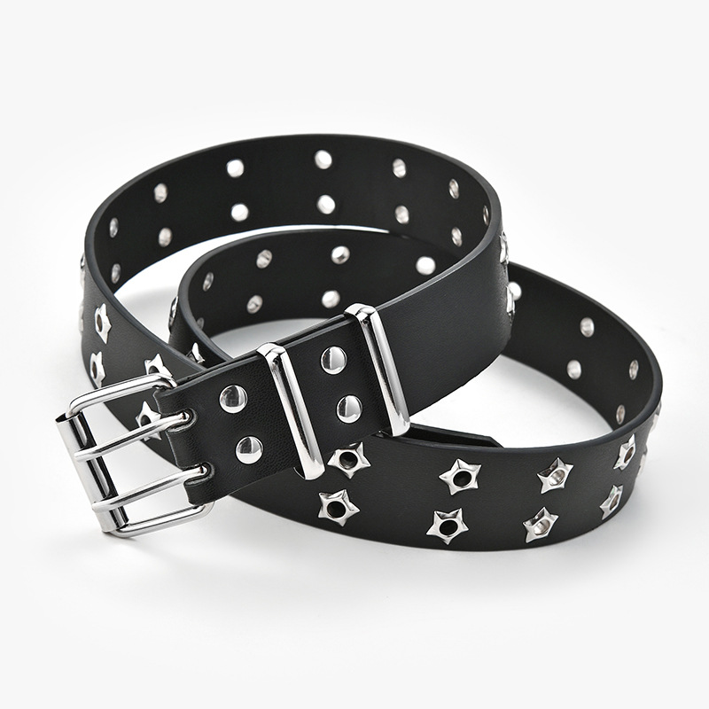 2021 Korean Hollowed Out Punk Casual Belt Ladies Fashion Star Air Eye Decorated Double Row Belt Women In Stock Specification drawing