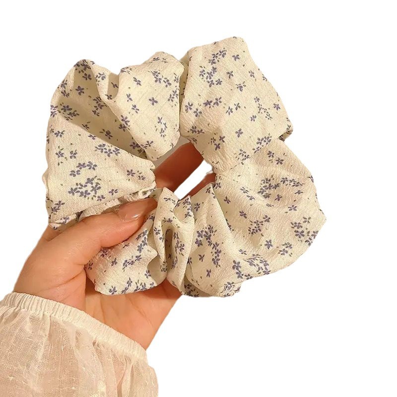 Korean-style blue small floral large intestine hair band, feminine semi-tied ponytail hair tie, new hair tie leather band headband Item Picture