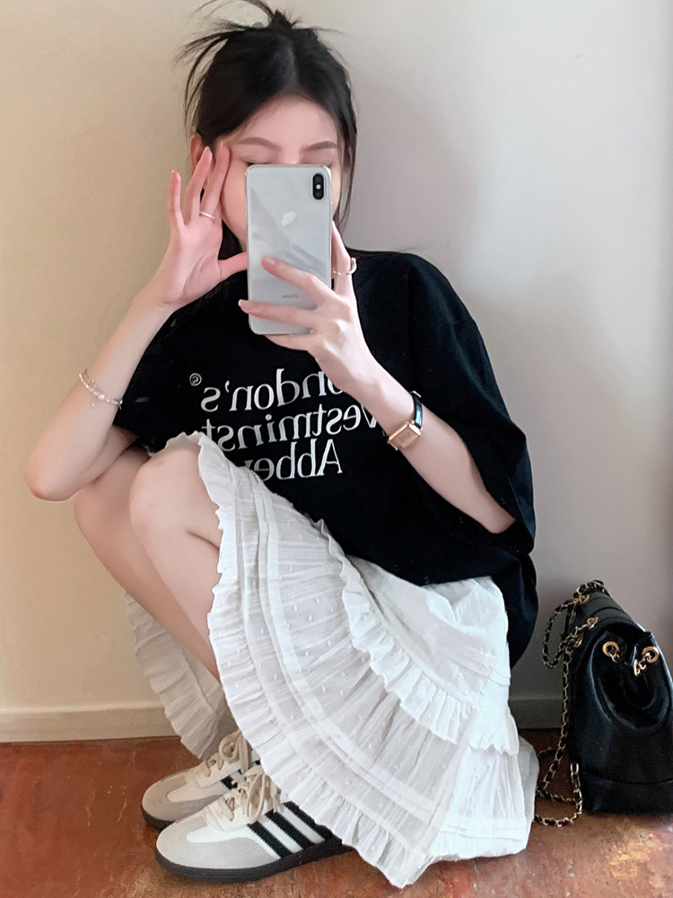 Cotton Ballet-Style White Lotus Leaf Border Skirt Women Small Cake Pompadour Skirt A-Line Skirt details Picture