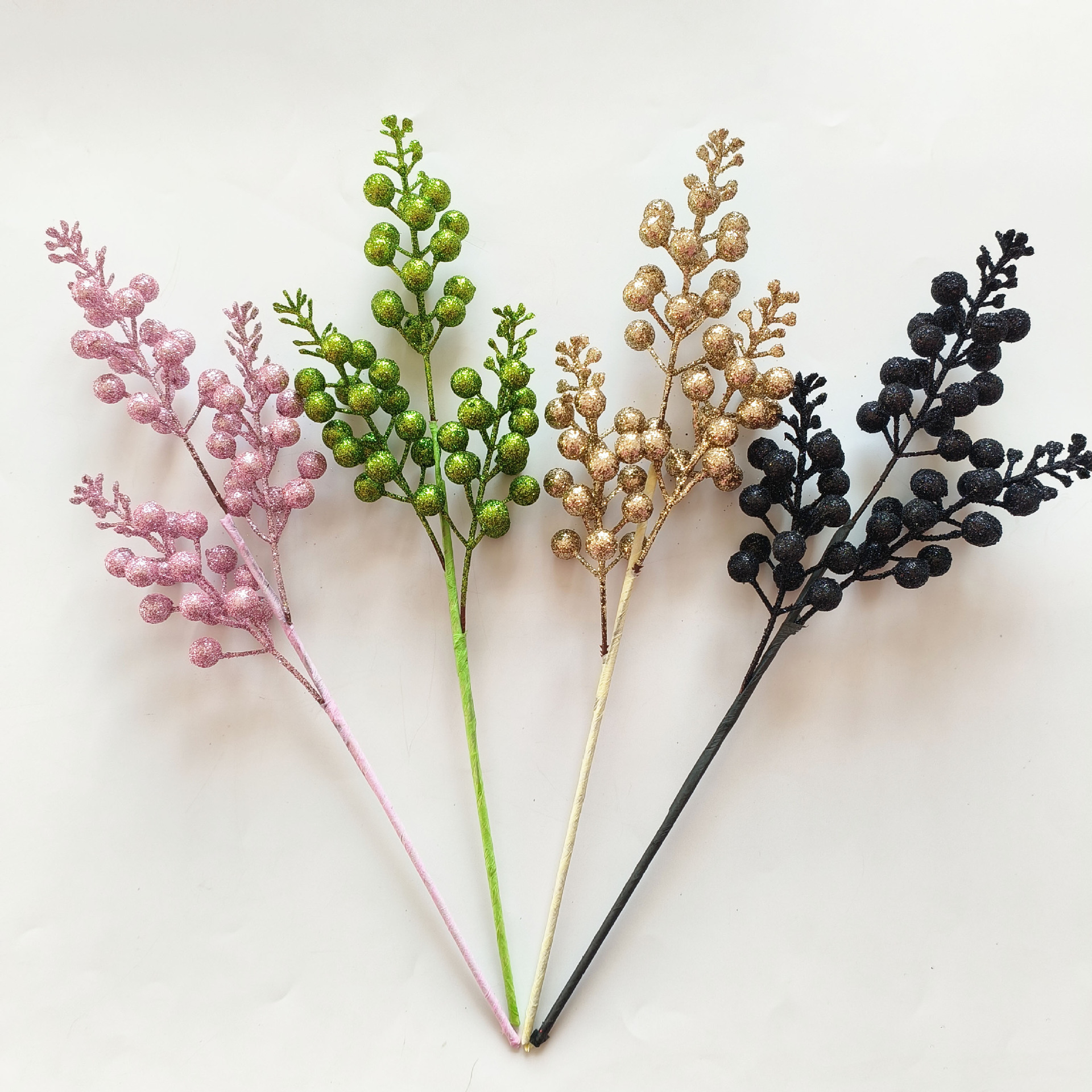 圣诞装饰品3叉金粉浆果枝手工DIY闪粉花束新年福桶插枝发财果红果详情14