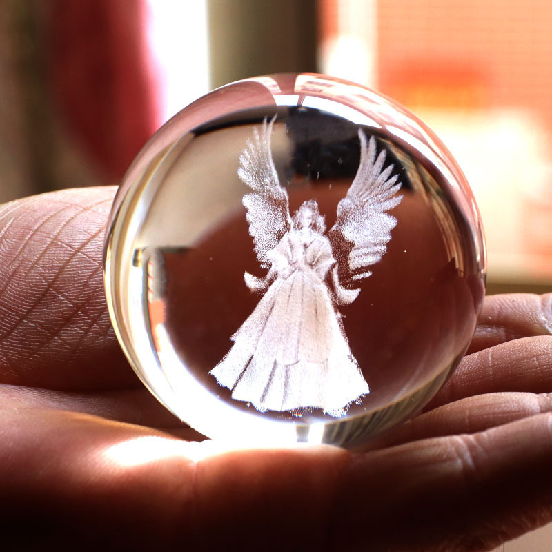 水晶玻璃白色透明多种图案可选内雕水晶球情人节礼物装饰品玻璃球一鹿有你详情图1