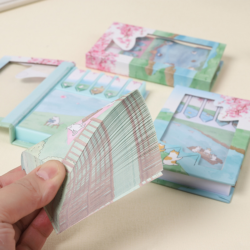 Cartoon window opening gift box Post-it notes on the whole face of color self-adhesive sticky note book youth wind can be torn and pasted Application Scenario