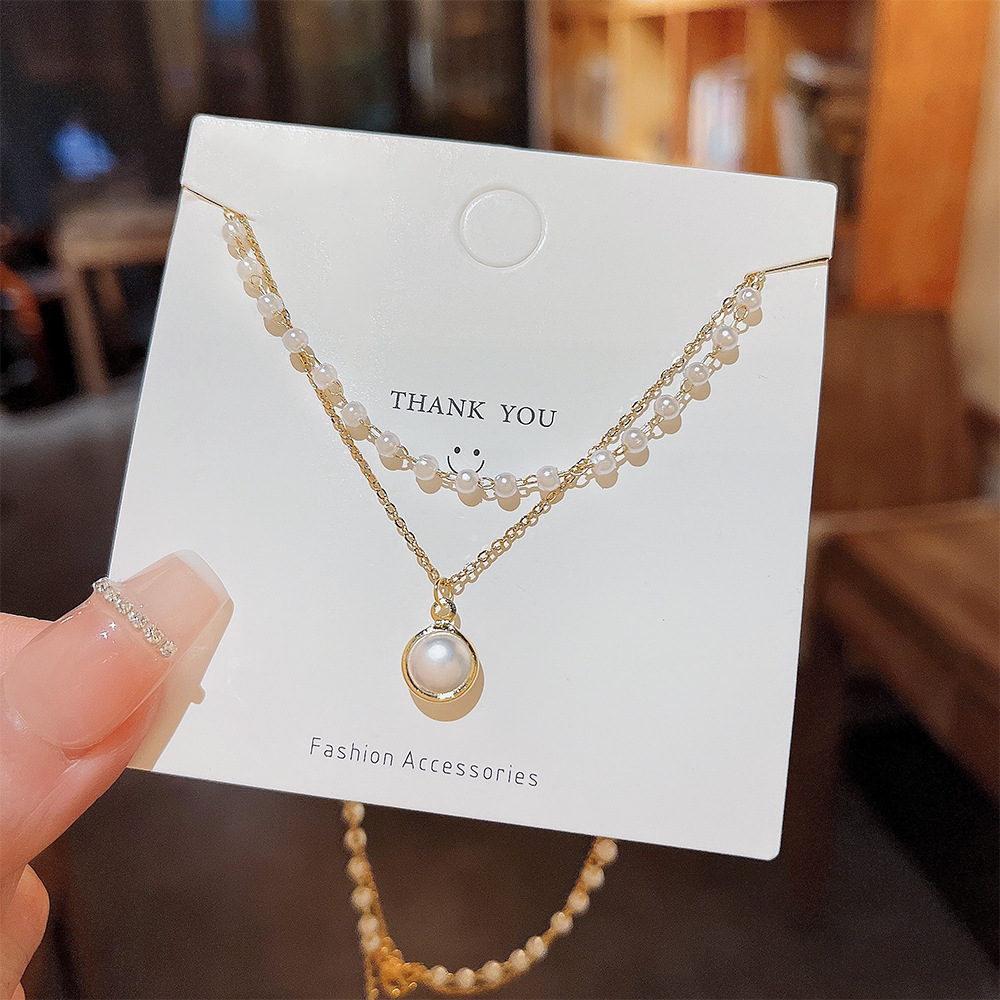Light Luxury Niche Double Pearl Necklace Sweet Ins Wind Net Red Collarbone Chain Advanced Sense New Fairy Neck Chain Female