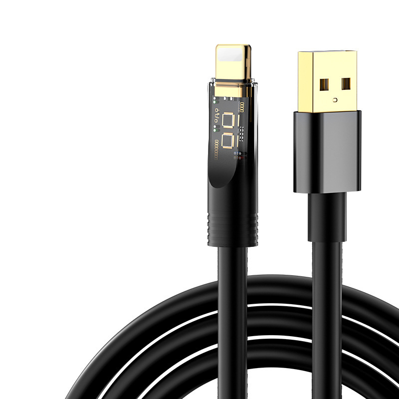 Gold-plated transparent silicone data cable, 6A thickened, 100W super fast charging with light, 2-meter extended mobile phone cable in stock Item Picture