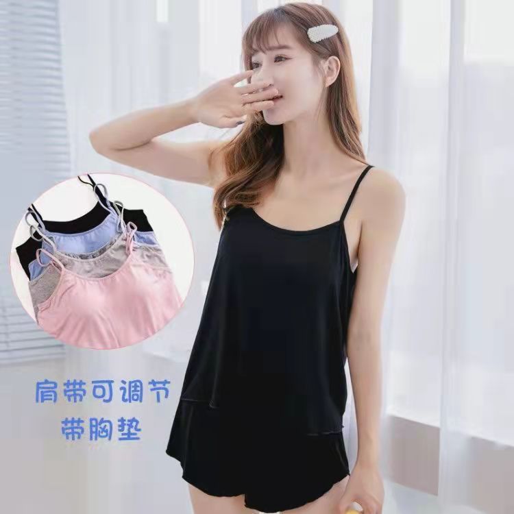 Modal Pajama set for women's summer, thin bar cup with chest pad, adjustable straps, sleeveless home wear Specification image