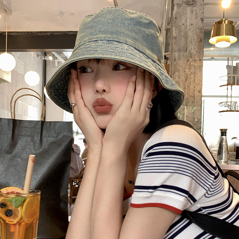 Washed Cowboy Fisherman Hat Women's Summer Retro Big Head Basin Hat Korean Version Of Face Small Sunshade Hat Specification drawing
