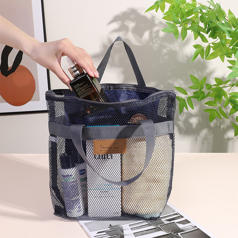 New travel convenience mesh storage toiletry bag manufacturer wholesale cross-border hand-held beach bag, large-capacity swimming bag Specification image
